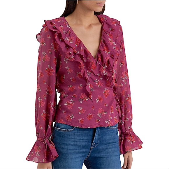 Free People Amanda Ruffle Top in Sultry Combo. Size Small. New - Picture 5 of 13